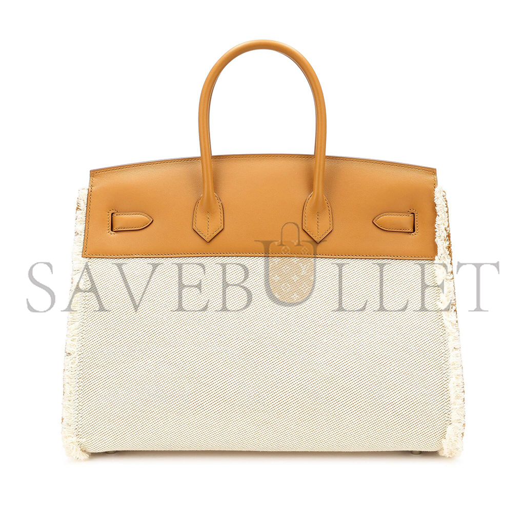 H**mes master birkin 35 swift leather canvas sesame tassel silver buckle h082686ck23 (35*25*18cm)